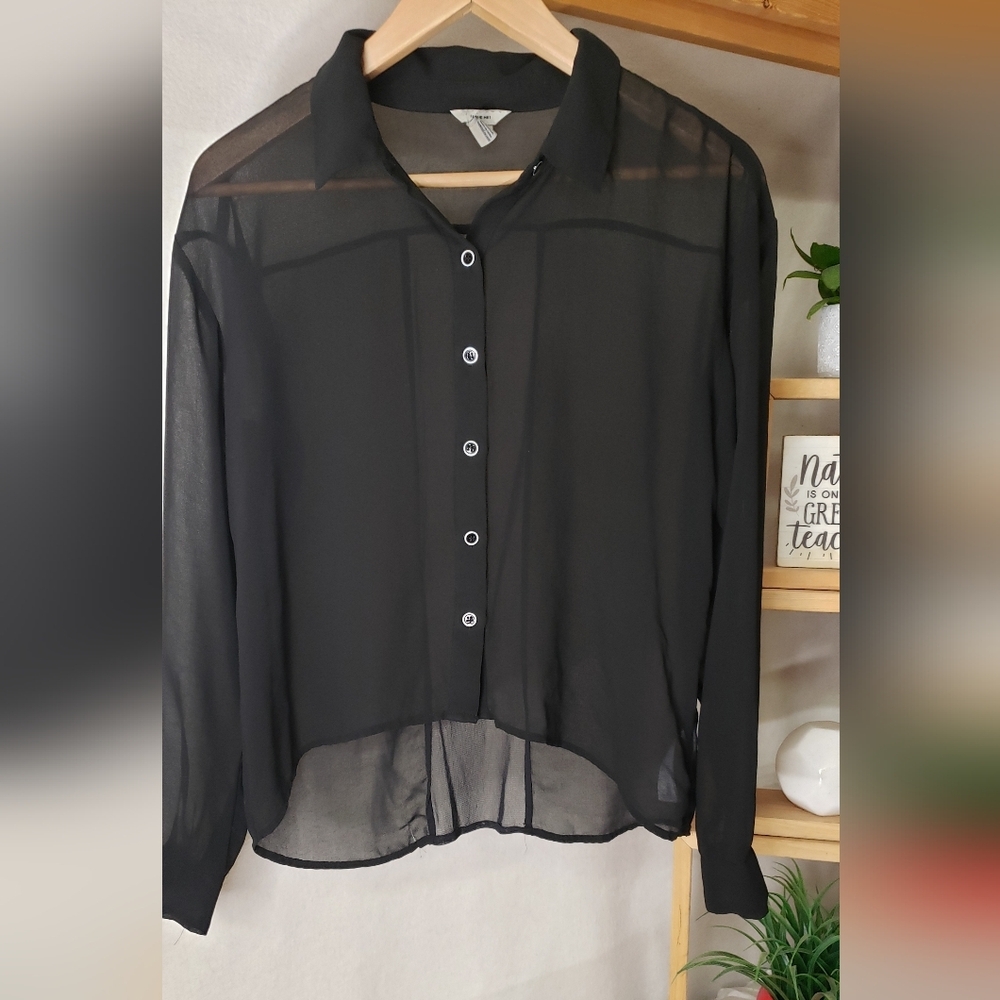 Love Black Sheer Button-Up Blouse